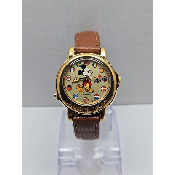 Lorus Disney Mickey Mouse Musical World Flags Quartz Watch New Battery Gold Tone - Picture 1 of 12